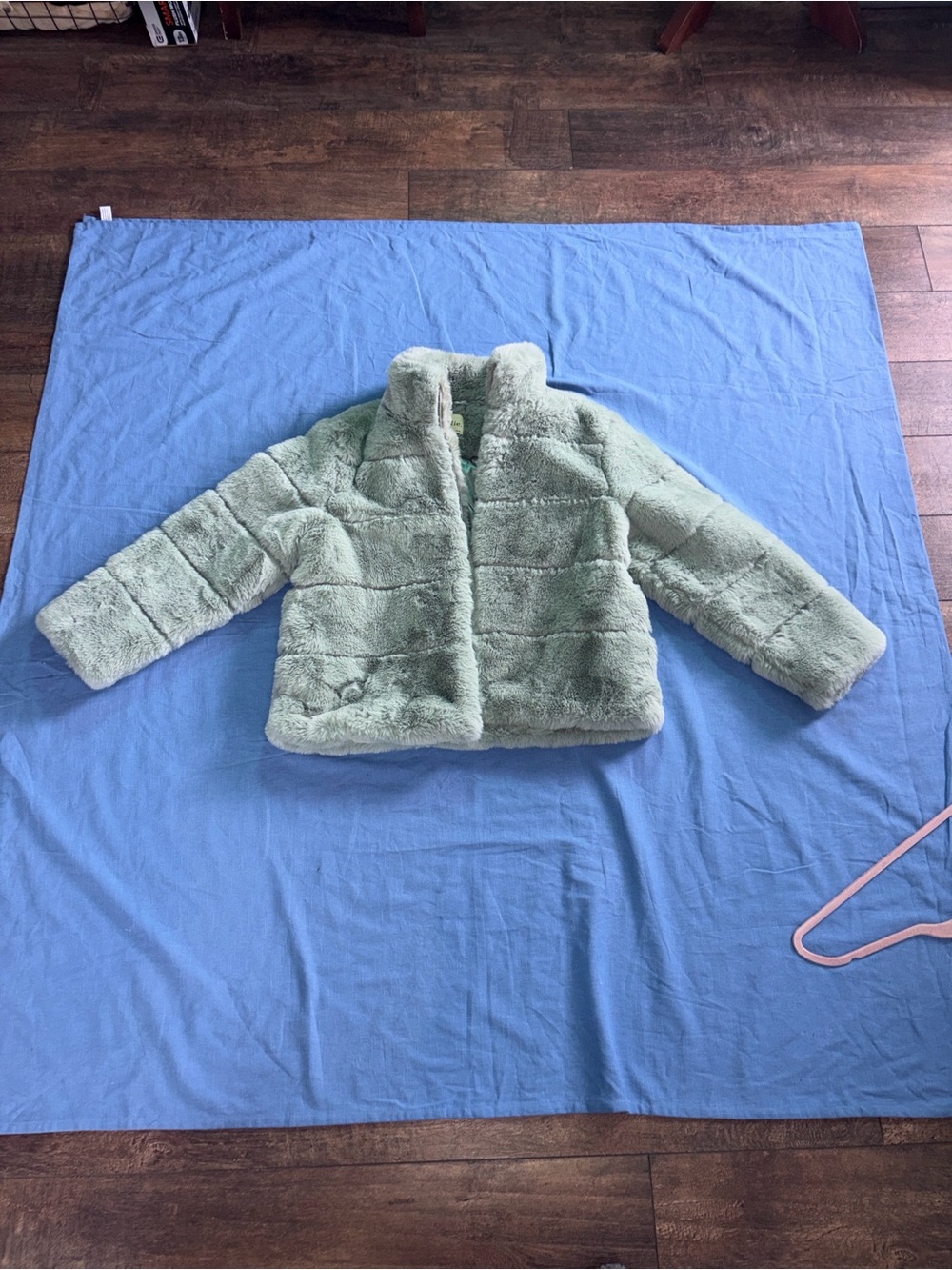 Elie Tahari Faux Fur Jacket in Mint Green Large